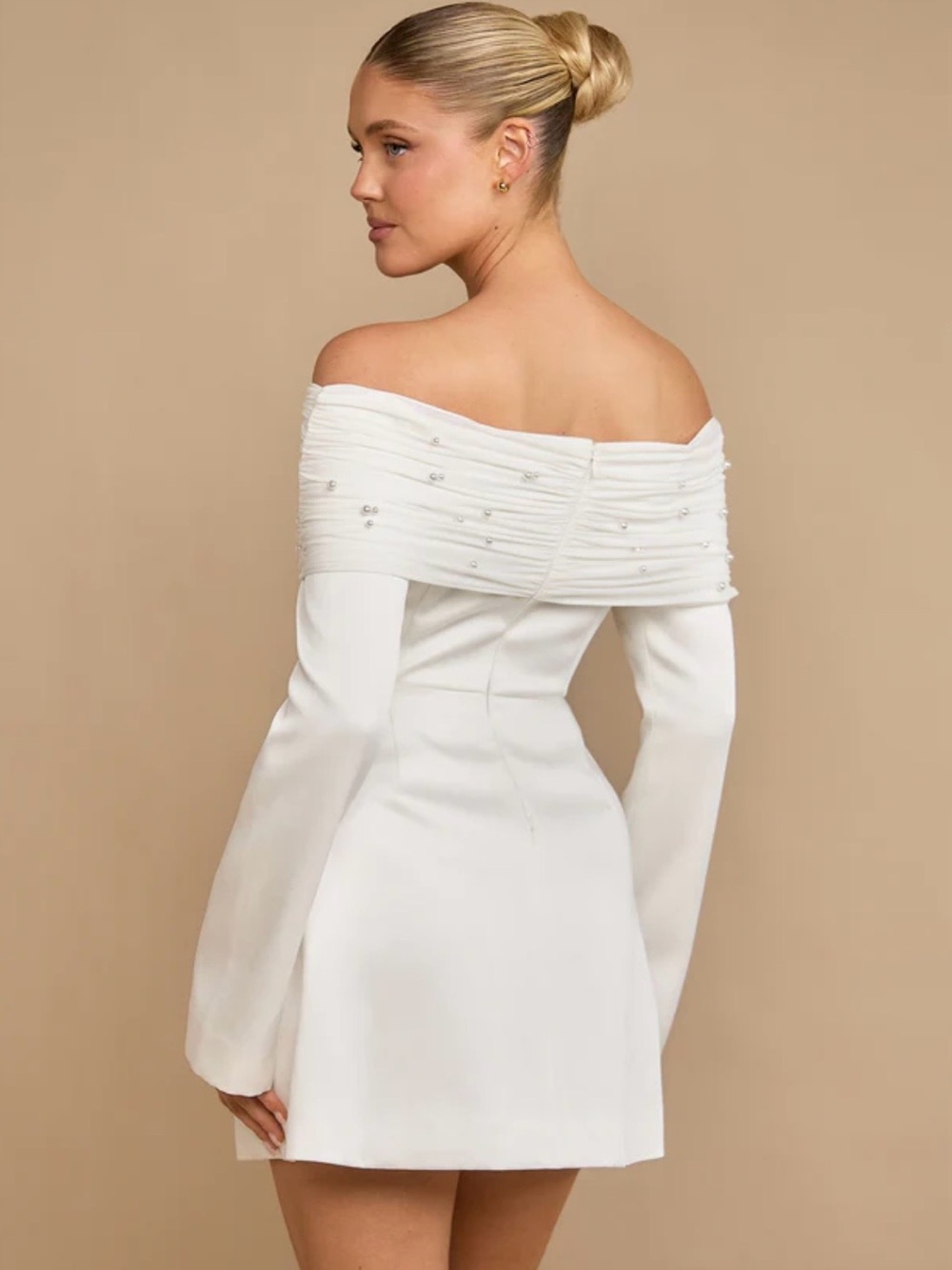 Pearl Trim Bardot Mini Dress